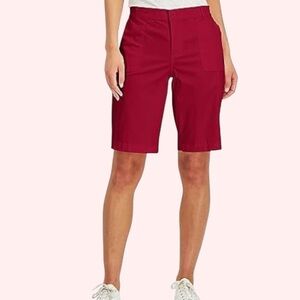 NWT NIC+ZOE Red The Perfect Shorts Bermuda Knee Length Wide Waistband Sz 4
